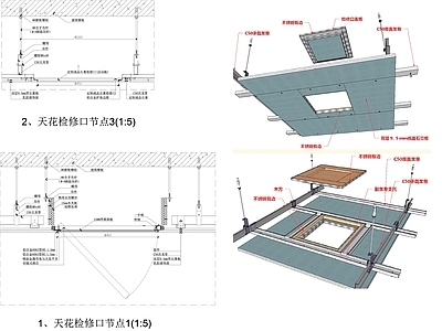 现代吊顶节点 天花检修口节点图 吊顶检修口节点 顶面检修口节点 空调检修口节点 石膏板检修口节点 施工图