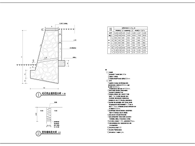 现代挡土墙 毛石挡土墙 施工图