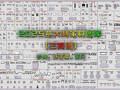 现代综合家具图库 2025意大利 家具图库 家具三视图 沙发 扶手椅 施工图