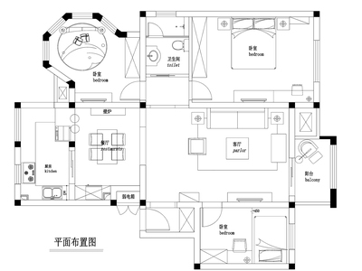 100㎡混搭风格三居室私人住宅装修施工图 平层