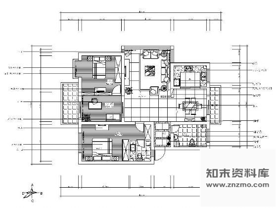 图块/节点某三居室平面装修图