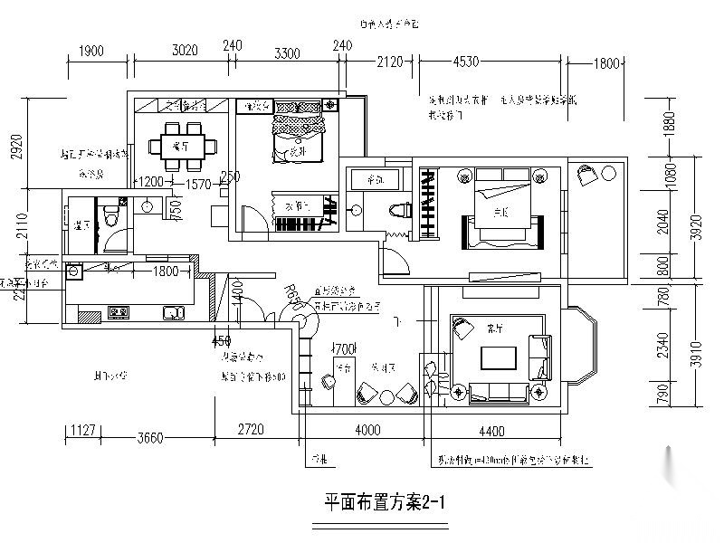 错层现代三居室内装修图 平层