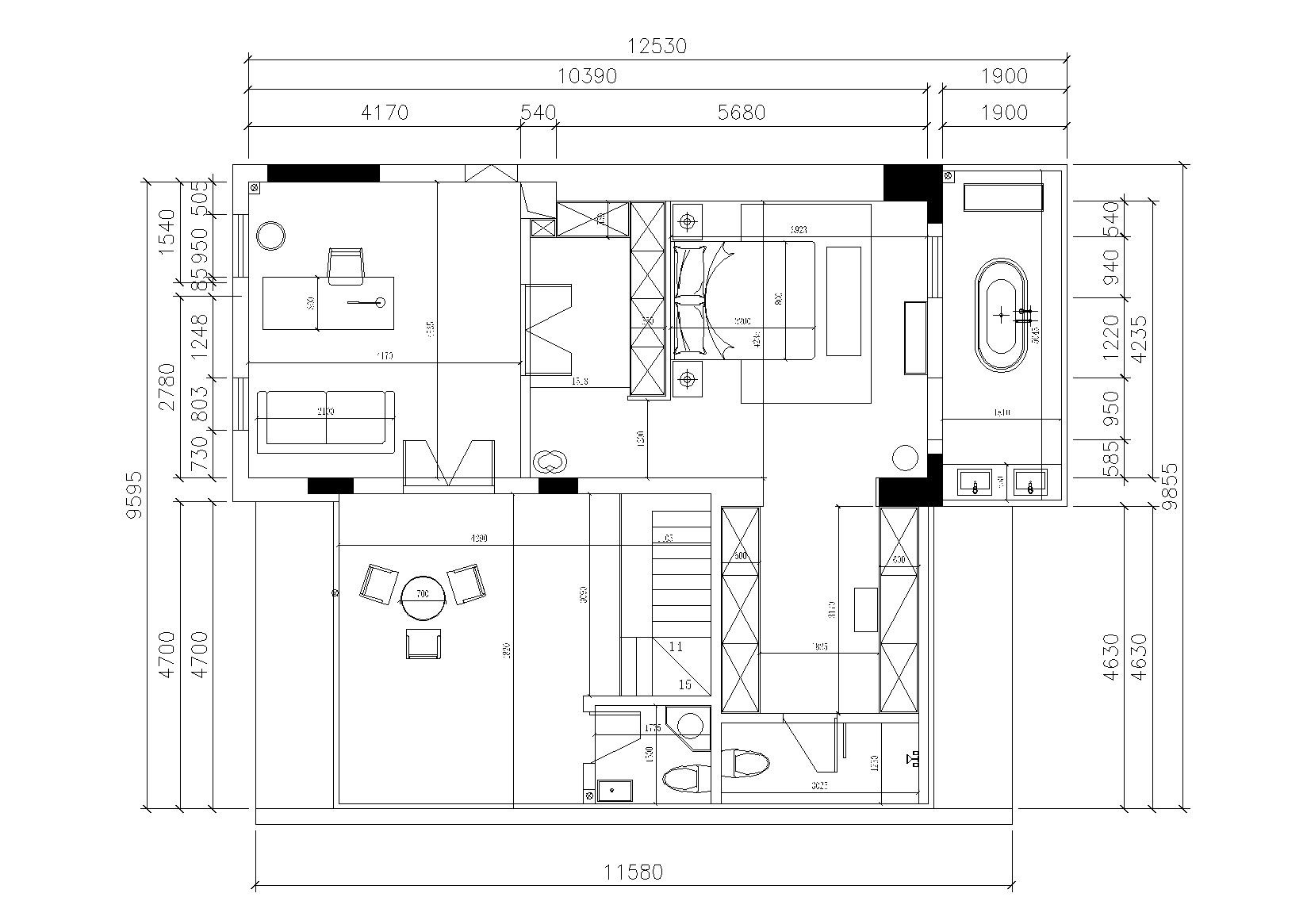 [湖南]长沙310 ㎡顶层洋房住宅设计施工图 平层