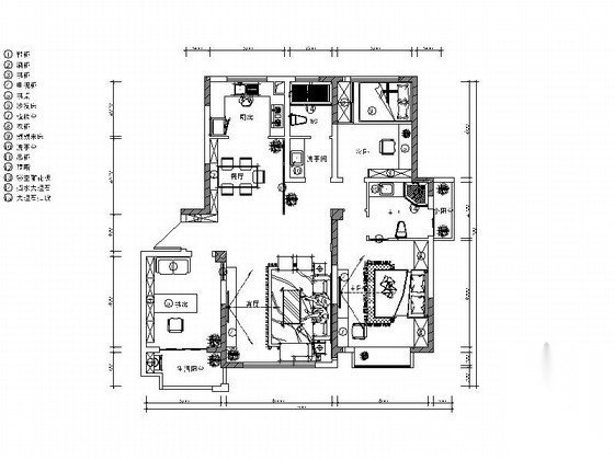 [河南]新中式风格两居室样板间CAD施工图（含效果图） 平层