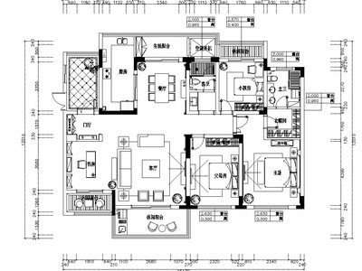 欧式风格4室2厅2卫住宅装修施工图+效果图 平层