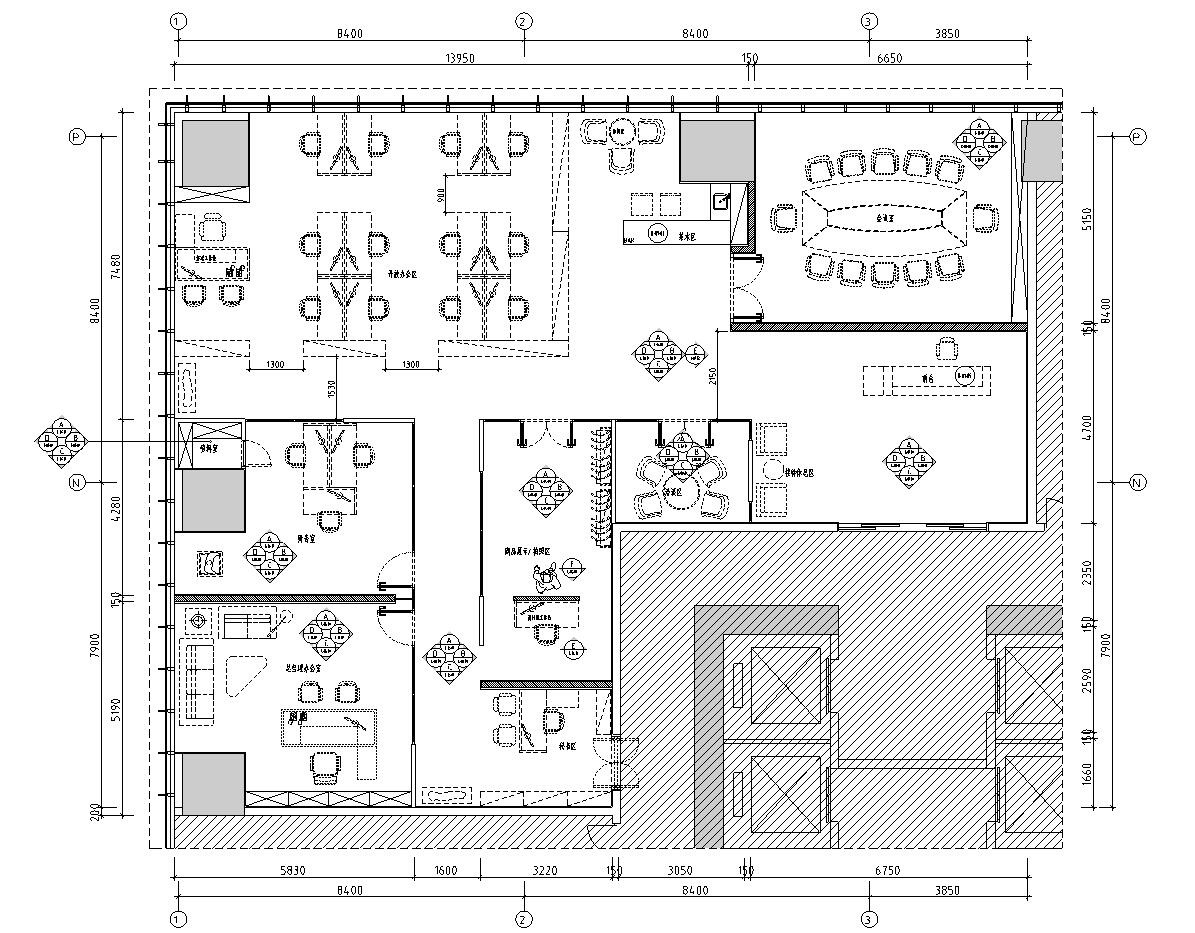 美乐辰现代风格办公空间户型样板间施工图