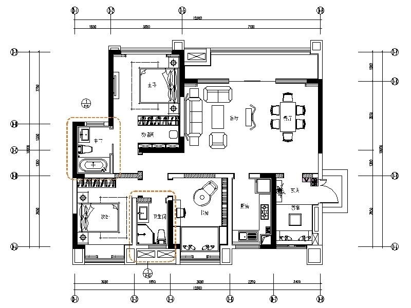 [重庆]色彩明亮温馨简约住宅室内设计施工图（含效果图） 平层