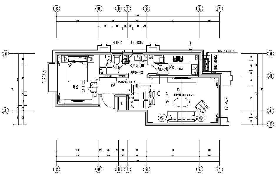 [北京]某楼盘G户型室内设计施工图(含效果图) 平层