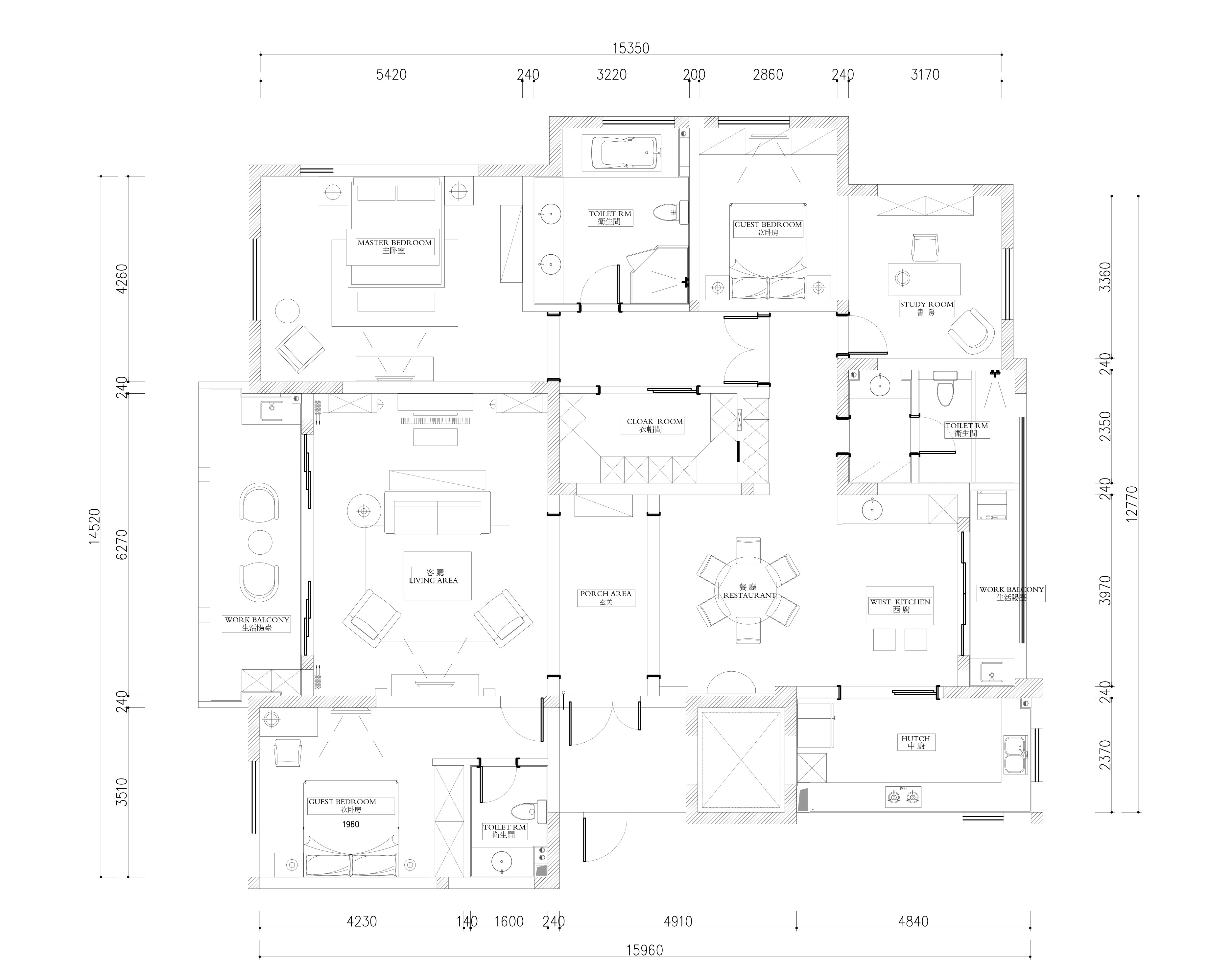 幻城​国宾一号245㎡美式风格样板间施工图 平层