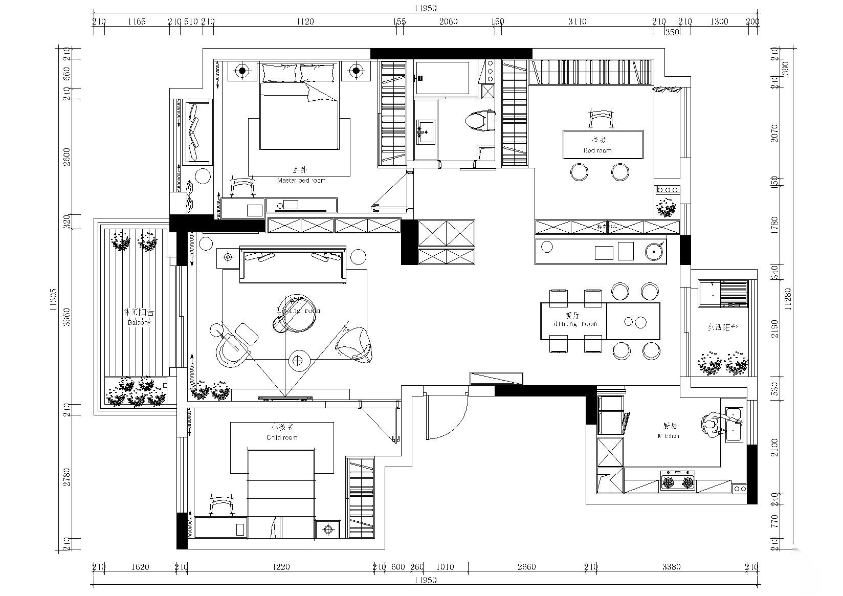 [天津]现代风格二居室紫金府施工图_3D模型