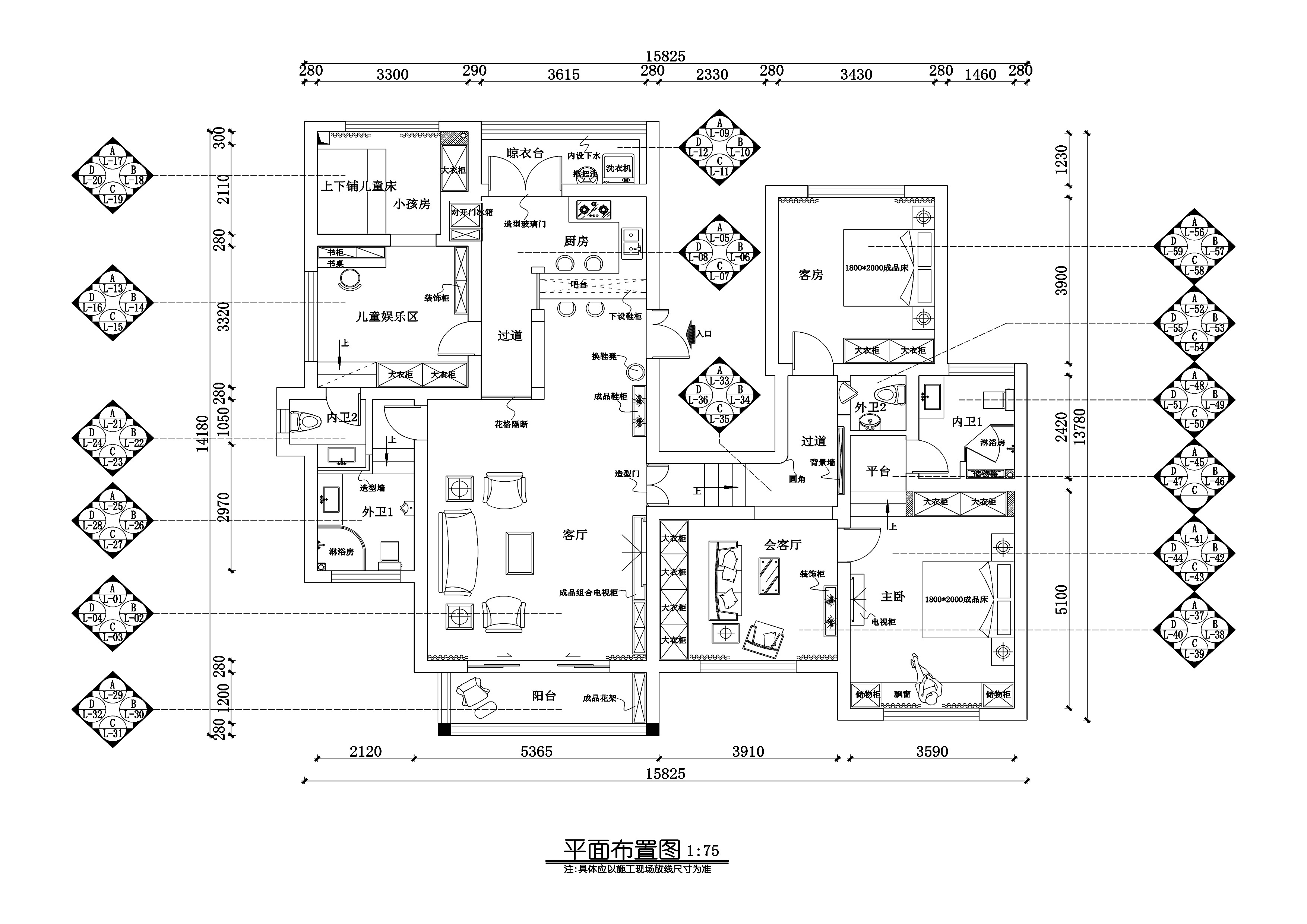 贵州兴义200平地中海风格四居室样板房图纸 平层