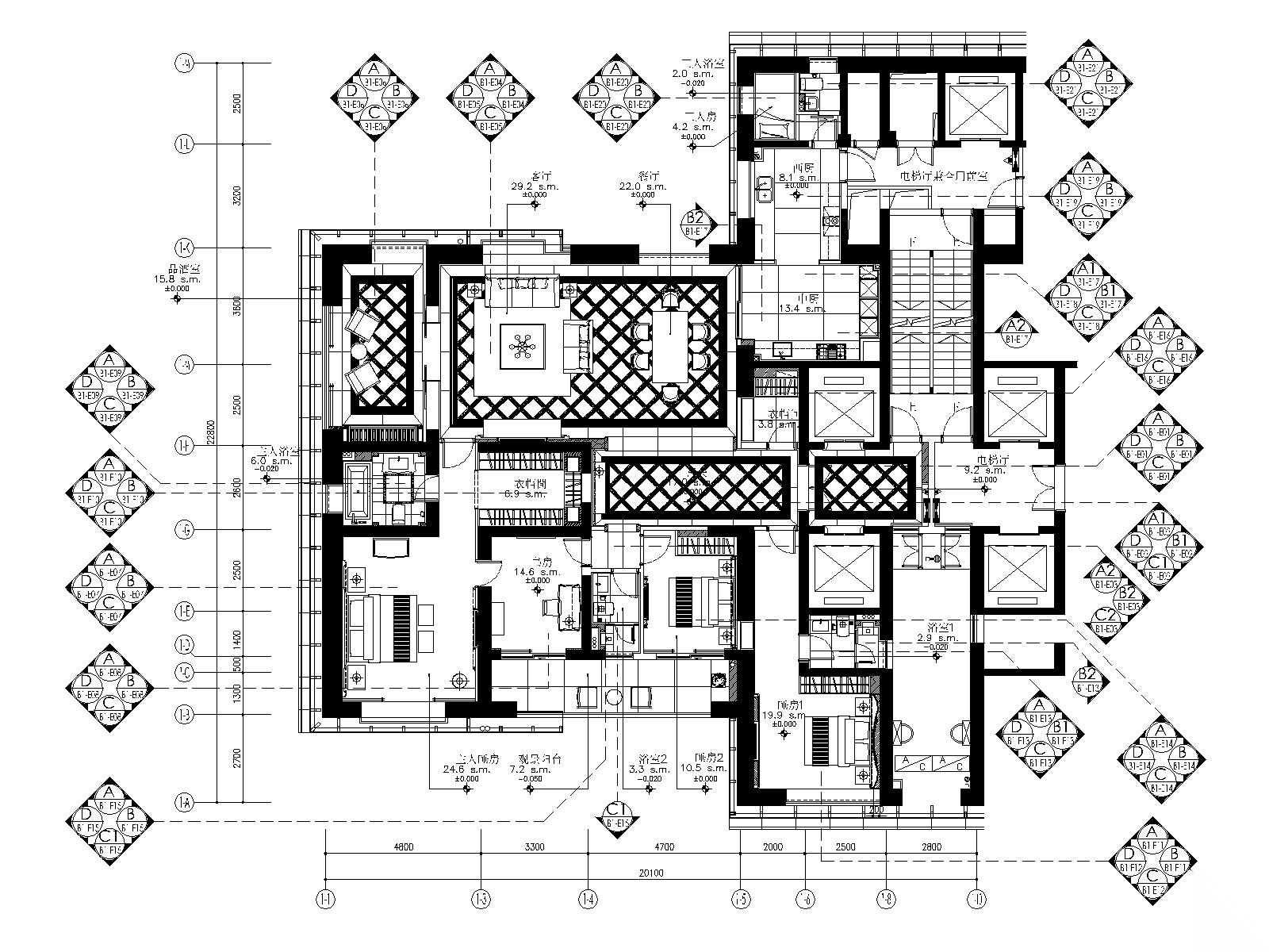 福州世欧王庄城样板房B-1户型施工图_水电 平层