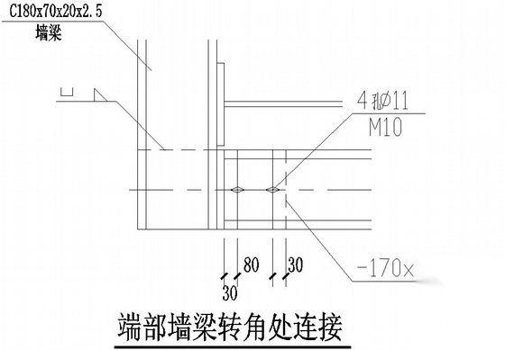 某端部墙梁转角处连接节点构造详图