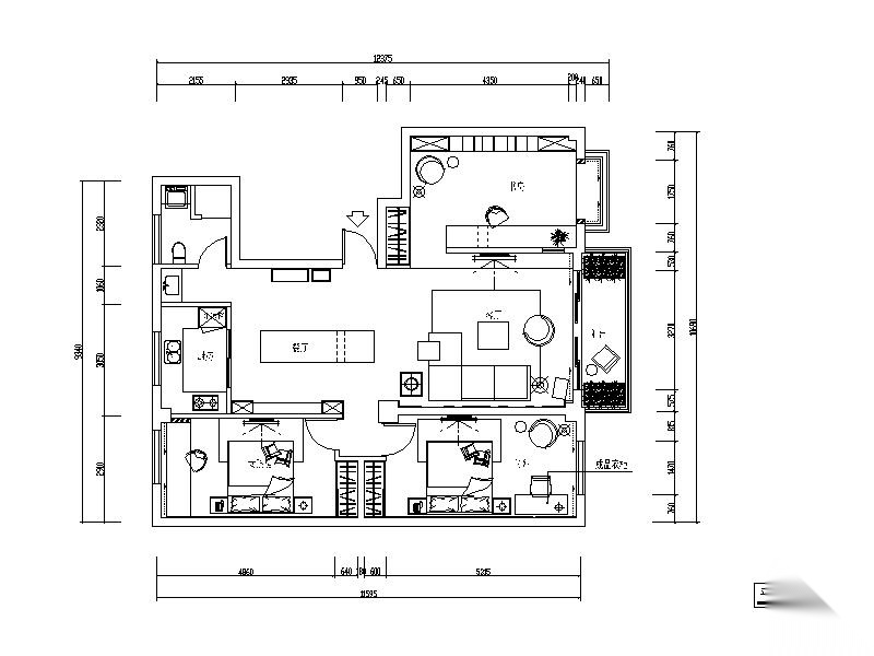 现代风格雅间样板房设计CAD施工图（含效果图、3D模型） 平层