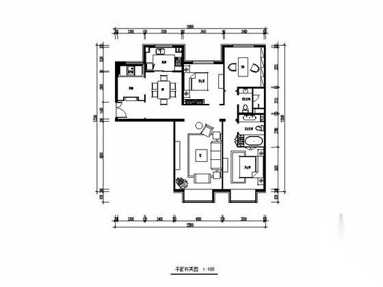 [北京]望京某高档公寓大楼Ac-1户型三居室装修图