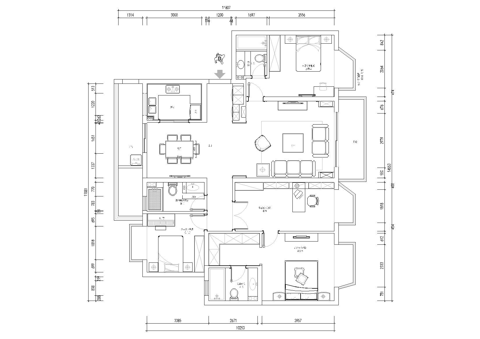 [南京]御江金城美式简约四居室样板间施工图 平层