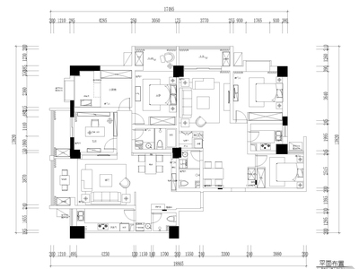 兰州现代风格三居室住宅施工图+效果图 平层