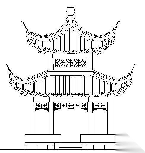 古建亭子建筑方案图系列-四方重檐亭