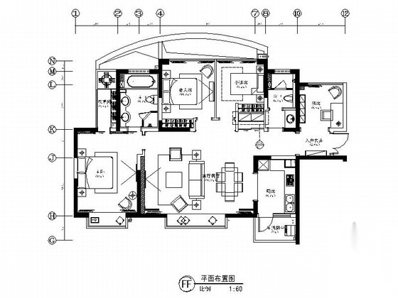 [成都]超级国际社区三居室样板间装修施工图 平层