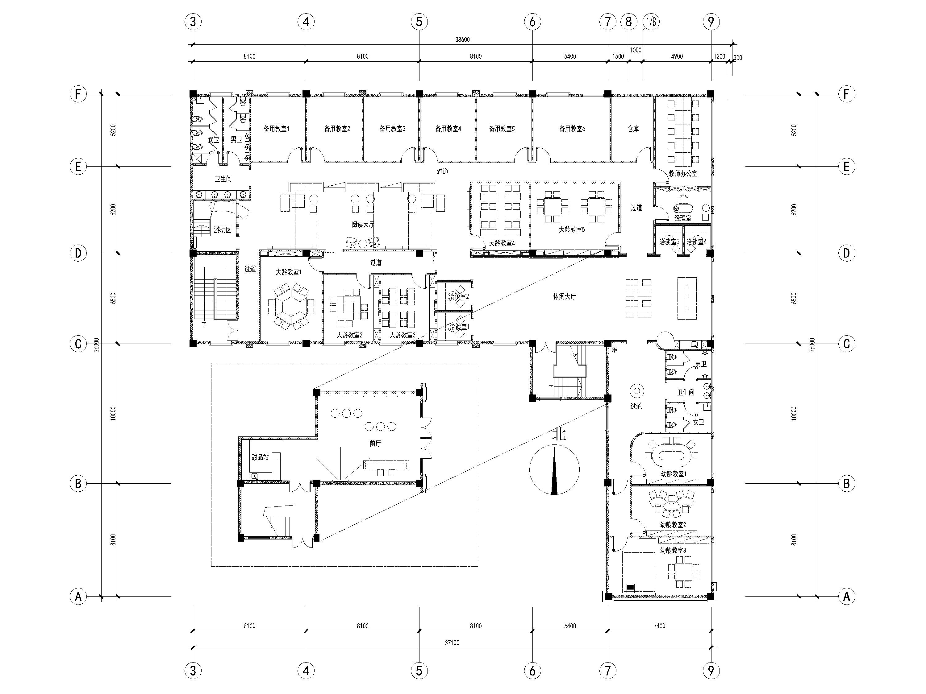 [江苏]800㎡英语培训中心室内装饰施工图