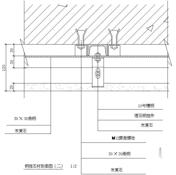 某钢挂石材剖面节点构造详图 二