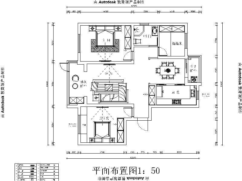 [扬州]美式简约三居室设计施工图 平层