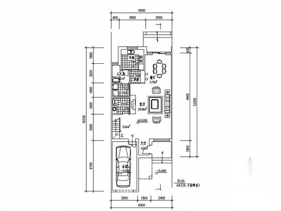 某三层带车库联排别墅平面图（南入口、240平方米）