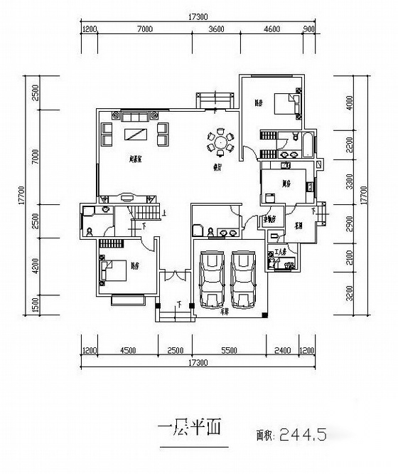 三层独栋别墅户型图(245/161/138)