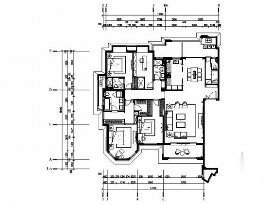 [广东]欧式古典风格样板房室内装修CAD施工图（含效果） 平层