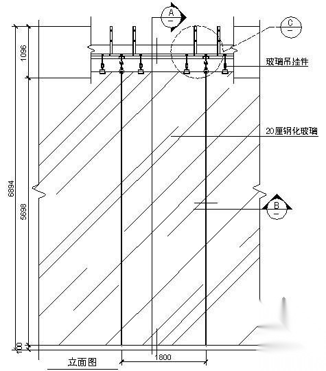 某吊挂式玻璃幕墙节点构造详图（八）（立面图） 节点