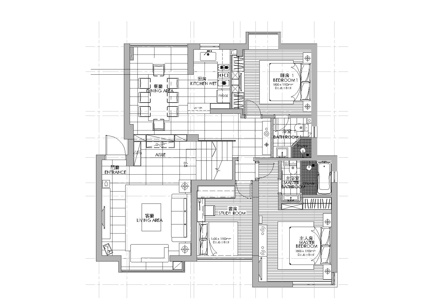 [福建]厦门郑女士样板间CAD施工图+效果图 平层