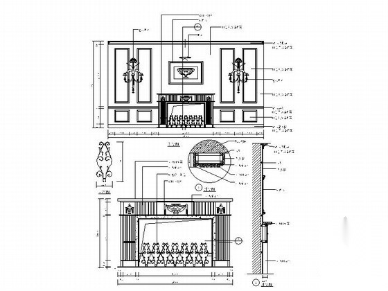 中欧式背景墙CAD节点详图
