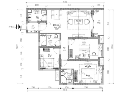 [贵州]宝能99㎡三居室样板间装饰设计施工图 平层