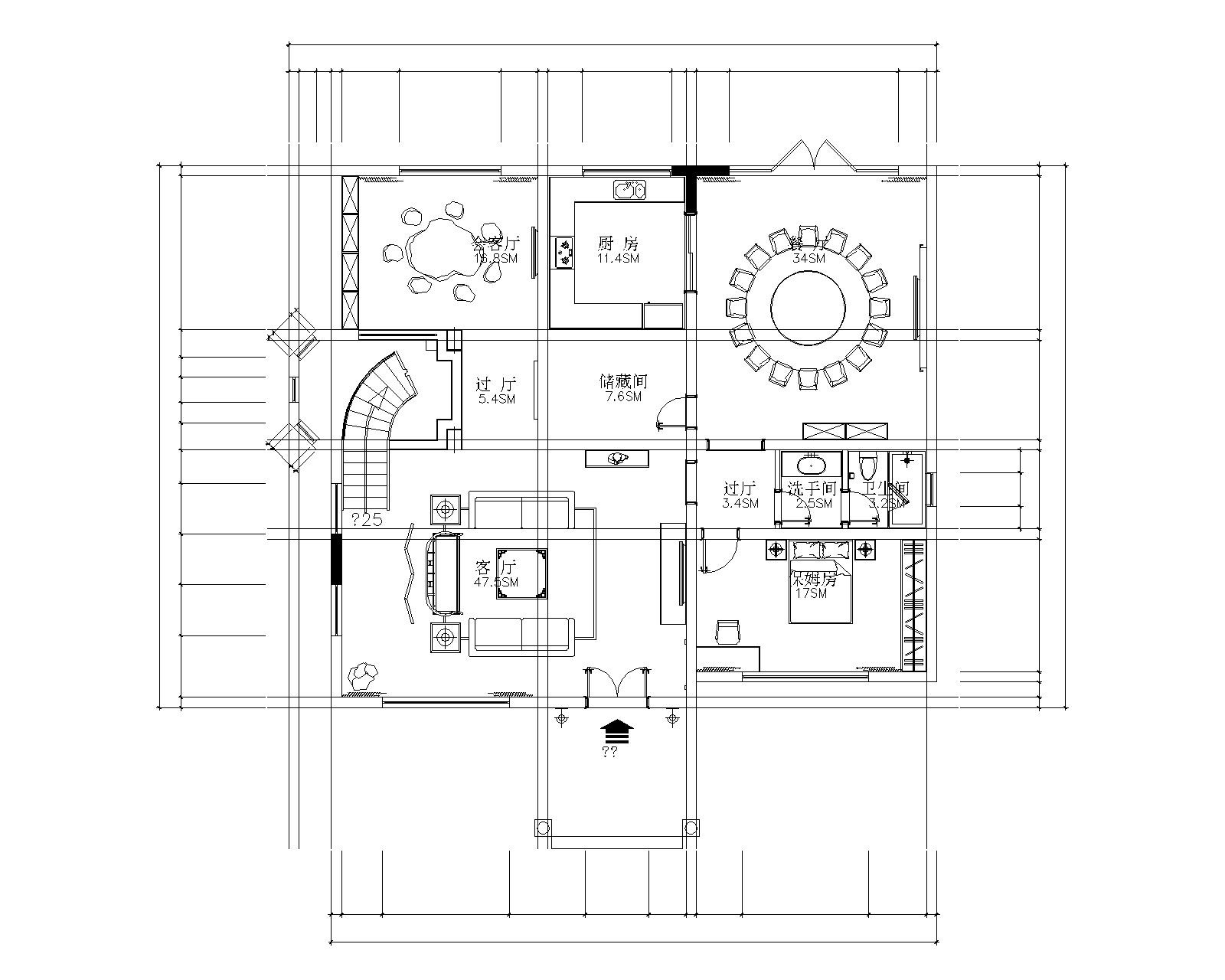 [广东]新中式风格高档三层别墅装饰施工图及效果图