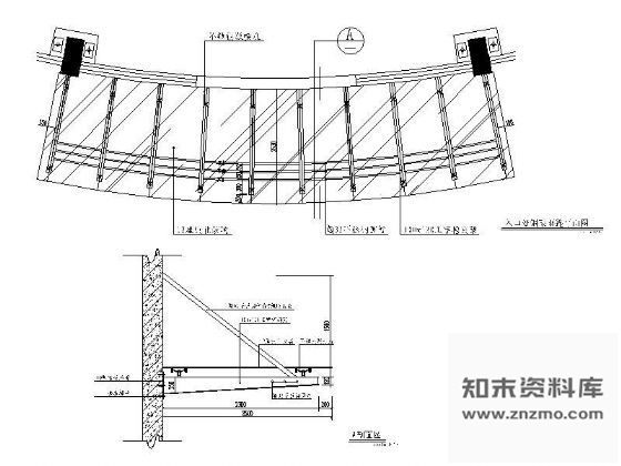 图块/节点入口钢架玻璃雨蓬详图 节点