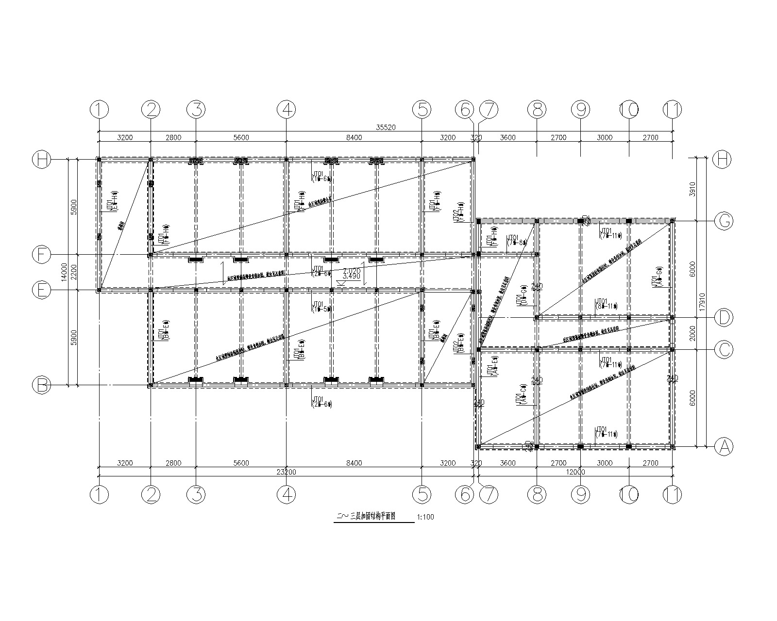 砖混结构小学教学楼加固改造施工图(加建) 抗震加固结构