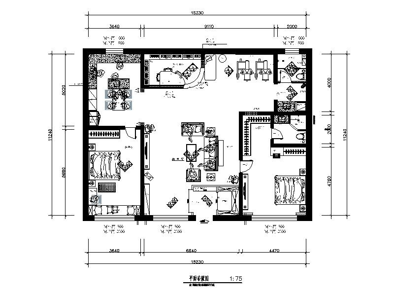 全套地中海田园风格样板房CAD施工图（含效果图） 平层