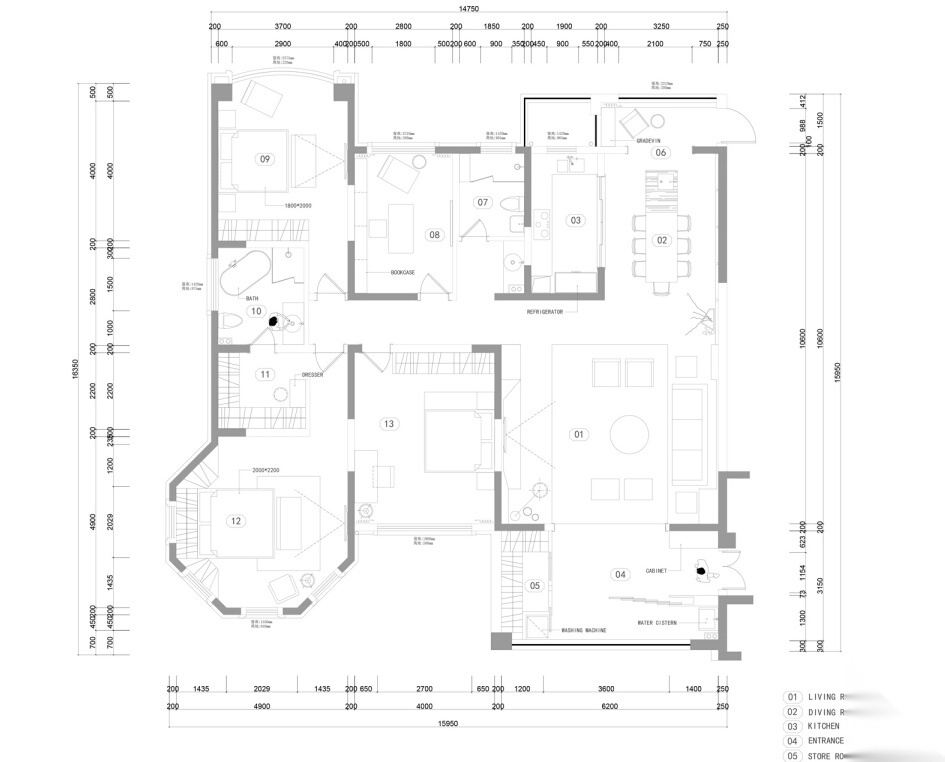 张家港君临新城——200㎡灰蓝畅想住宅设计施工图及效果... 平层