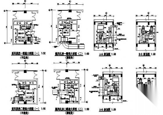 淄博市某大厦新风机房及管井大样图