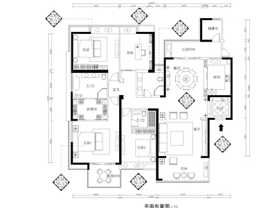 现代简约风格三居室住宅装修施工图+效果图 平层