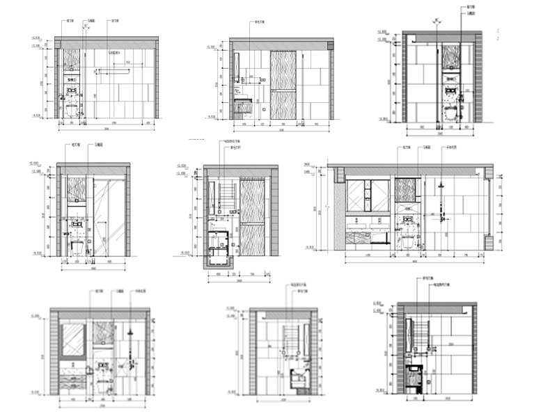 多种卫生间内洁具五金立面尺寸定位图