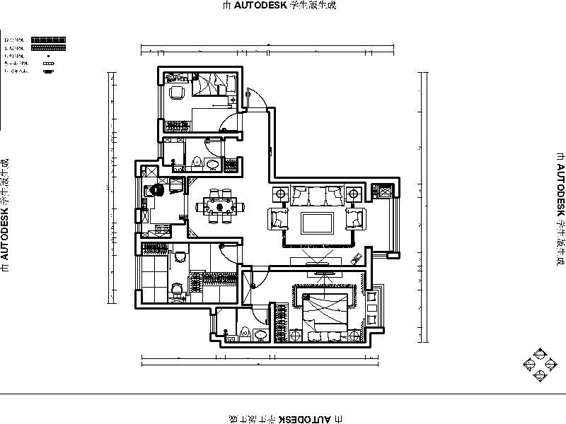 [石家庄]现代温馨88平米三室两厅住宅CAD施工图 平层