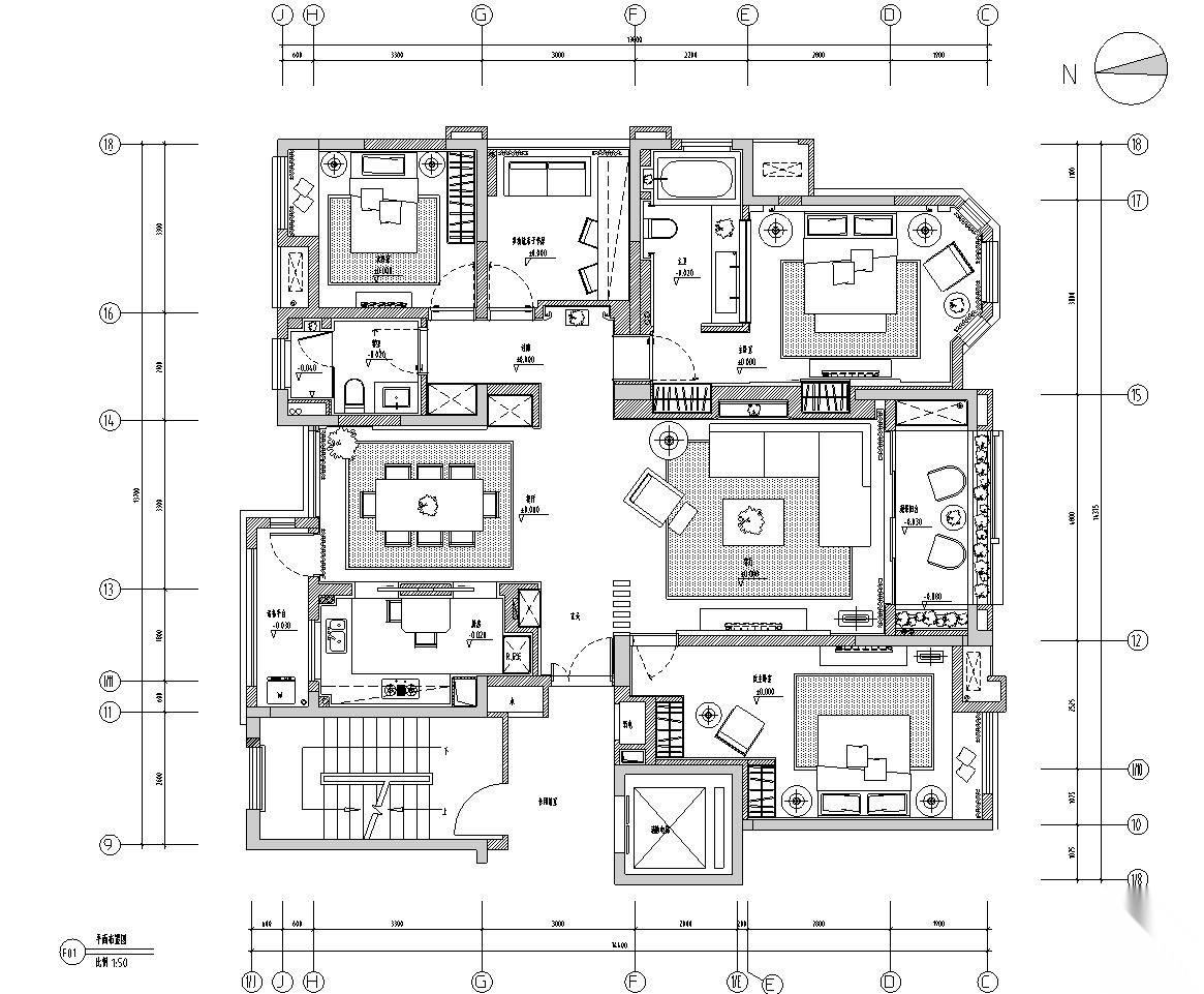 [安徽]华地紫园501户型样板房室内施工图设计（CAD+实景... 平层