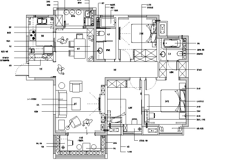 美式田园风闲庭雅居三居室住宅设计施工图（附效果图） 平层