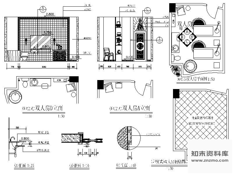 图块/节点SPA空间双人房装修详图印度式