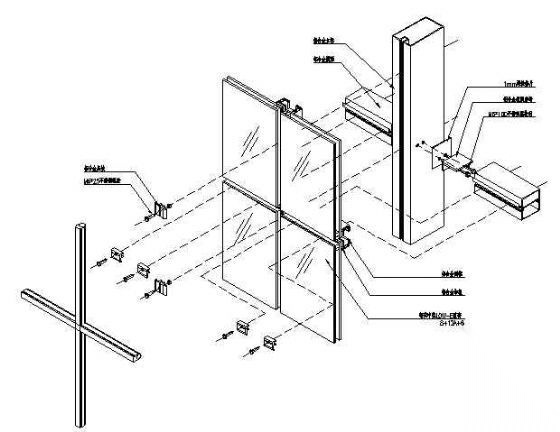 隐框玻璃幕墙装配三维节点图