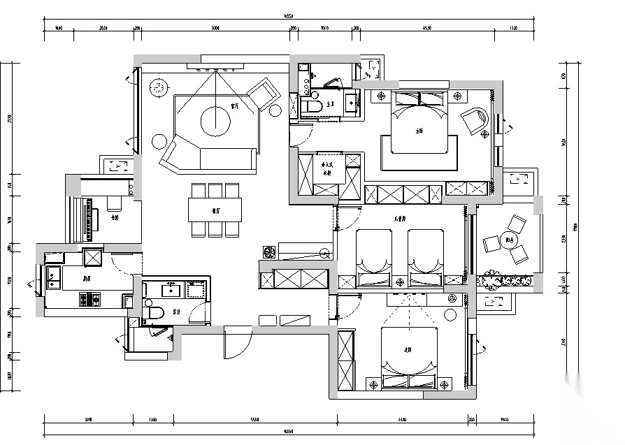 白金海岸|现代灰色简约住宅空间设计施工图（附效果图... 平层