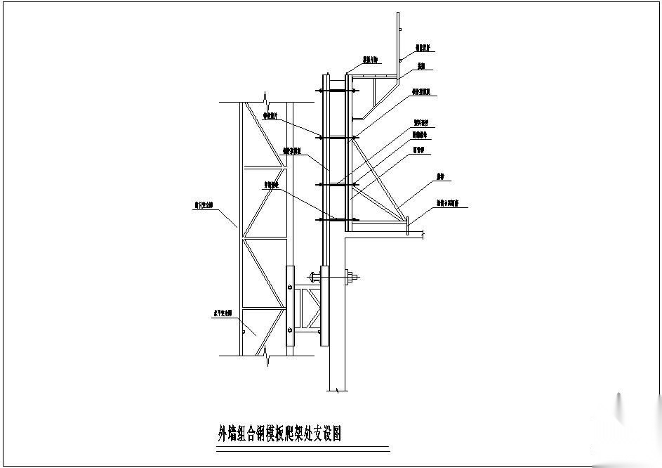 某外墙组合钢模板爬架处支设节点构造详图 节点