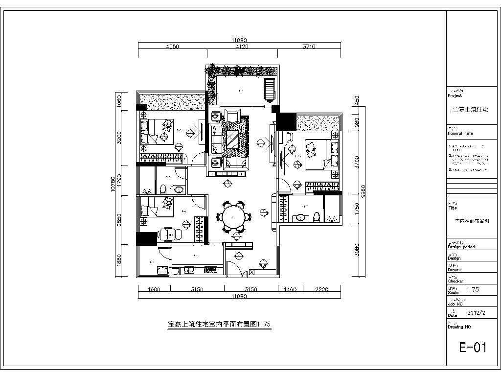 家装住宅室内装修CAD施工图  装修工程图 平层