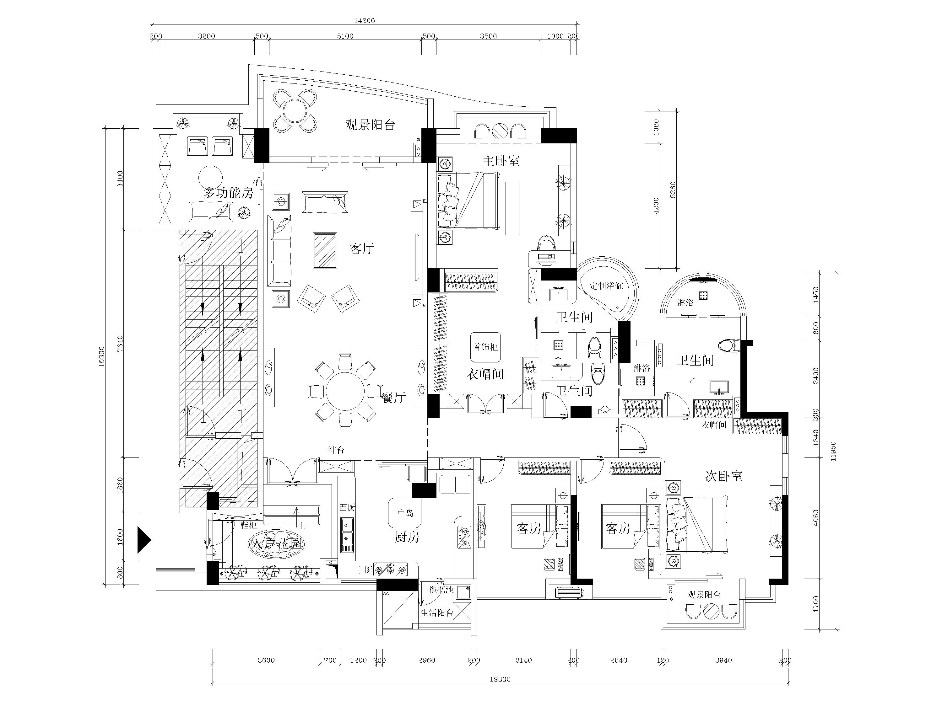 [广州]242㎡现代四居室样板间装修施工图 大平层